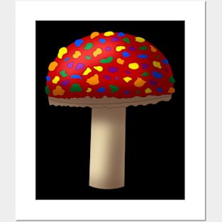 Red Mushroom With Rainbow Spots Posters and Art